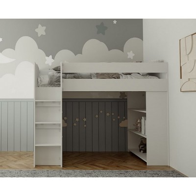 Cubby House Bunk Bed With Open Under Shelves and front ladder